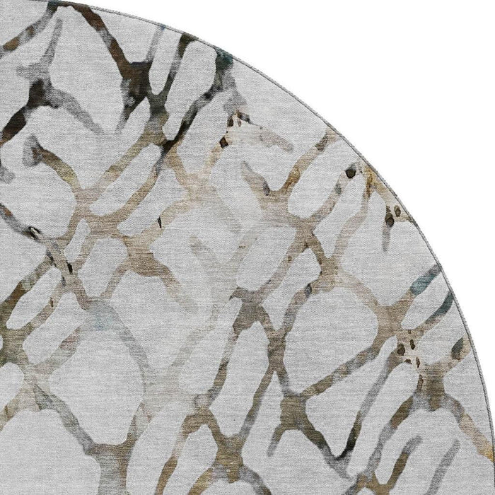 8' Abstract Washable Round Rug With UV Protection (651127) - Silver / Gray / Brown