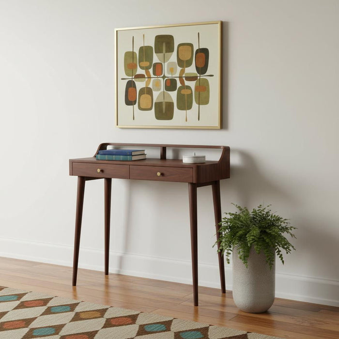 Solid Wood Solid Console Table With Shelf With Two Drawers (719173) - Brown