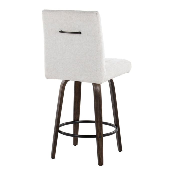 Hannah - Fixed-Height Counter Stool With Swivel And Round Black Metal Footrest (Set of 2) - Walnut Glazed Wood