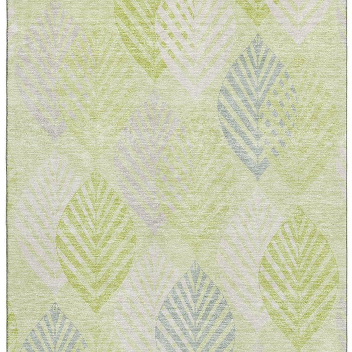 9' X 12' Transitional Floral Washable Area Rug With UV Protection - Artichoke Green