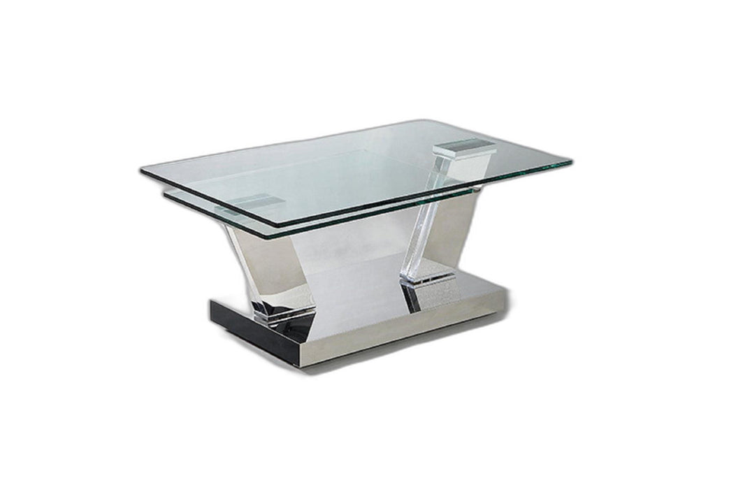 32" Glass And Stainless Steel Floor Shelf Coffee Table - Clear And Silver