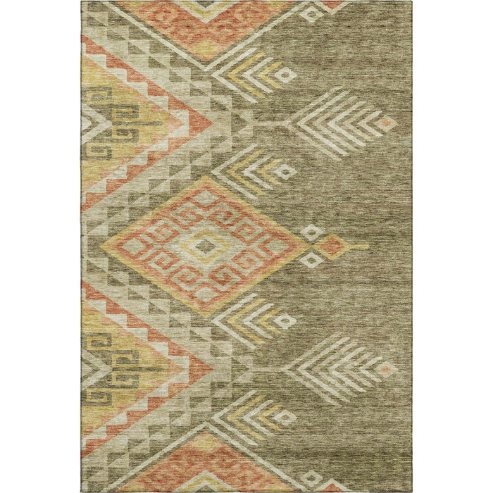 10' X 14' Geometric Washable Area Rug With UV Protection (684106) - Green / Gold / Salmon
