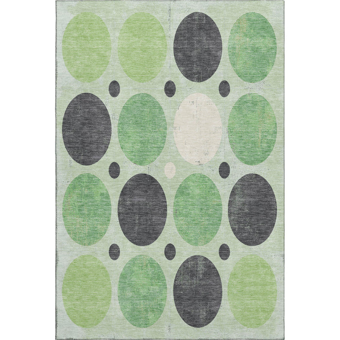10' X 14' Geometric Washable Area Rug With UV Protection (709156) - Green / Ivory / Charcoal