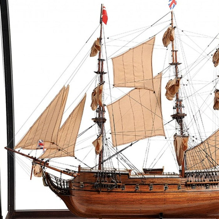 HMS Surprise 1796 Table Top Display Case Hand Painted Model Boat - Brown