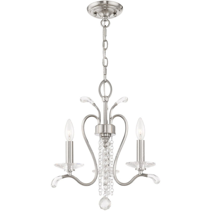 18" Three Light Metal Dimmable Chandelier With Shades - Nickel / Clear