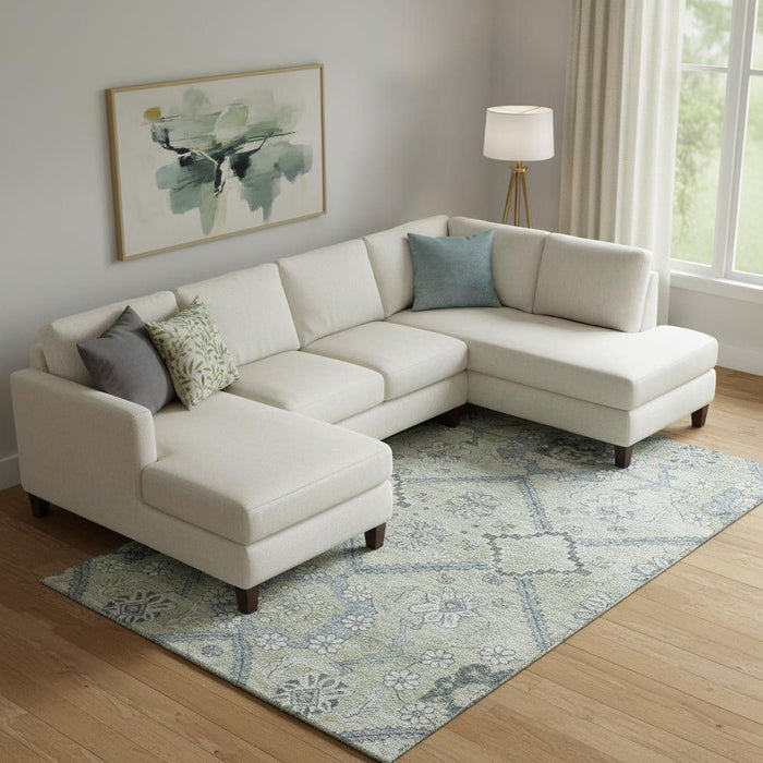 10' X 14' Floral Washable Area Rug With UV Protection (667204) - Artichoke Green / Gray