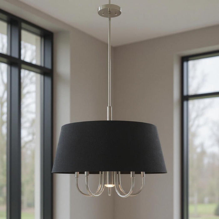 22'' Six-Light Dimmable Chandelier With Shades - Nickel