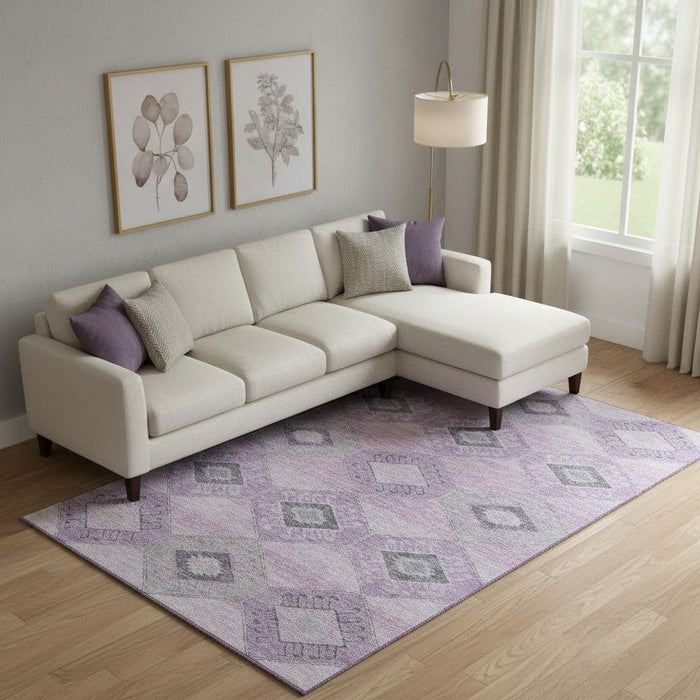 10' X 14' Geometric Washable Area Rug With UV Protection (706013) - Lavender / Gray