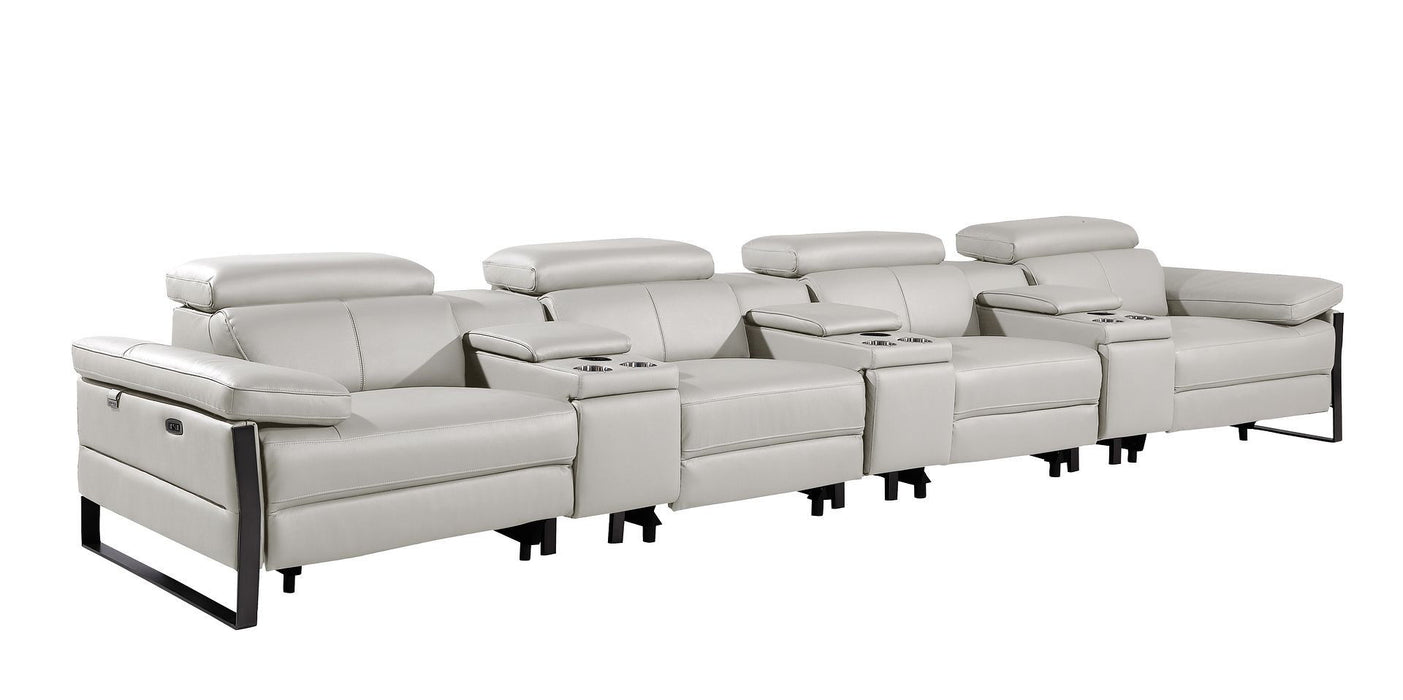 Top Grain Leather Reclining Metal USB Sofa (720349) - Light Gray