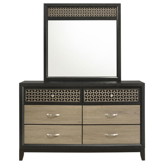 Valencia - 6-drawer Dresser With Mirror - Light Brown And Black