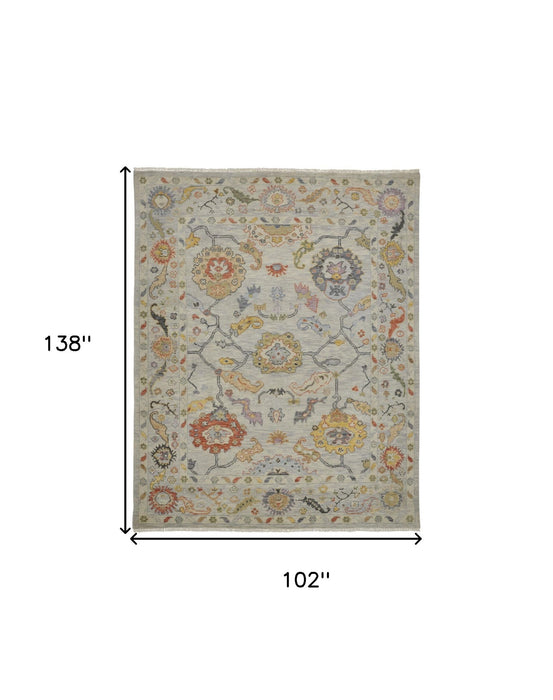 8' X 12' Wool Oriental Hand Knotted Area Rug With Fringe - Gray And Yellow