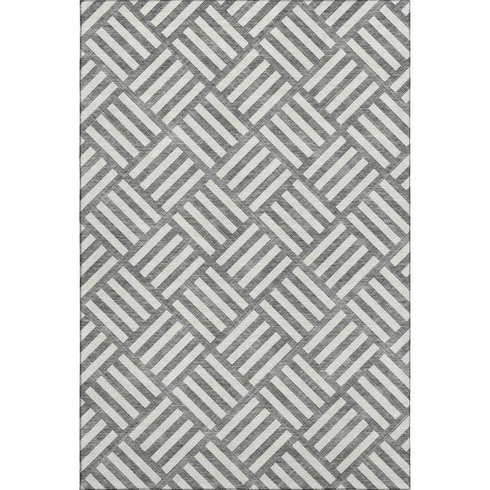 9' X 12' Geometric Washable Area Rug With UV Protection (652346) - Charcoal / Ivory