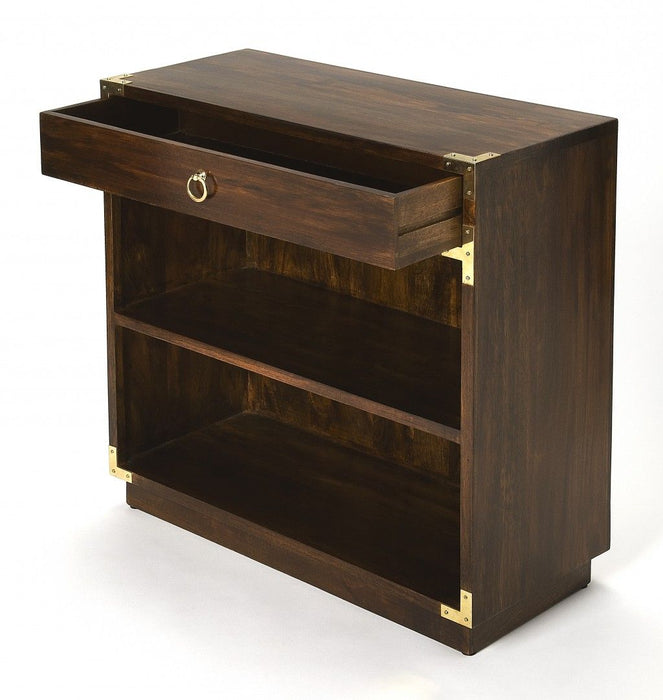 Two Tier Bookcase With A Drawer - Dark Brown