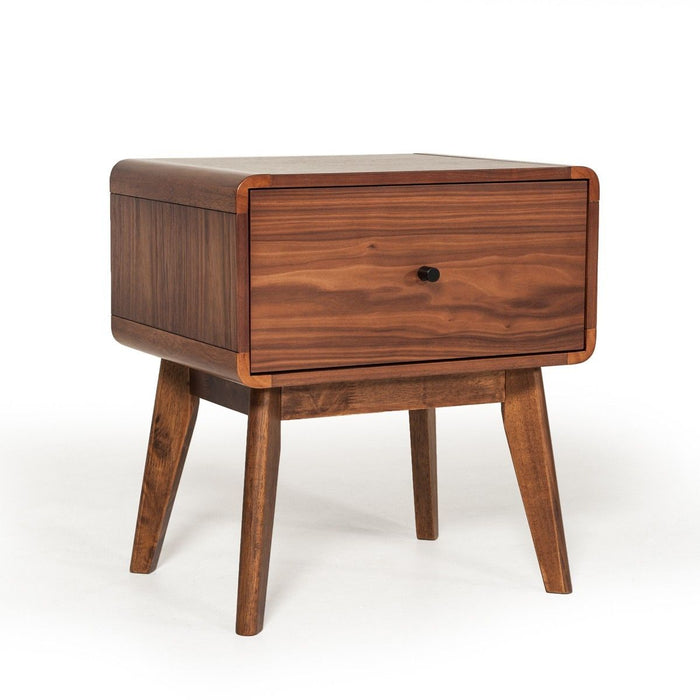 Modern Mid Century Nightstand With Single Drawer - Walnut