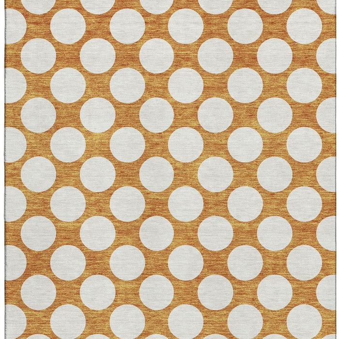 10' X 14' Polka Dot Washable Area Rug With UV Protection (673243) - Orange / Ivory