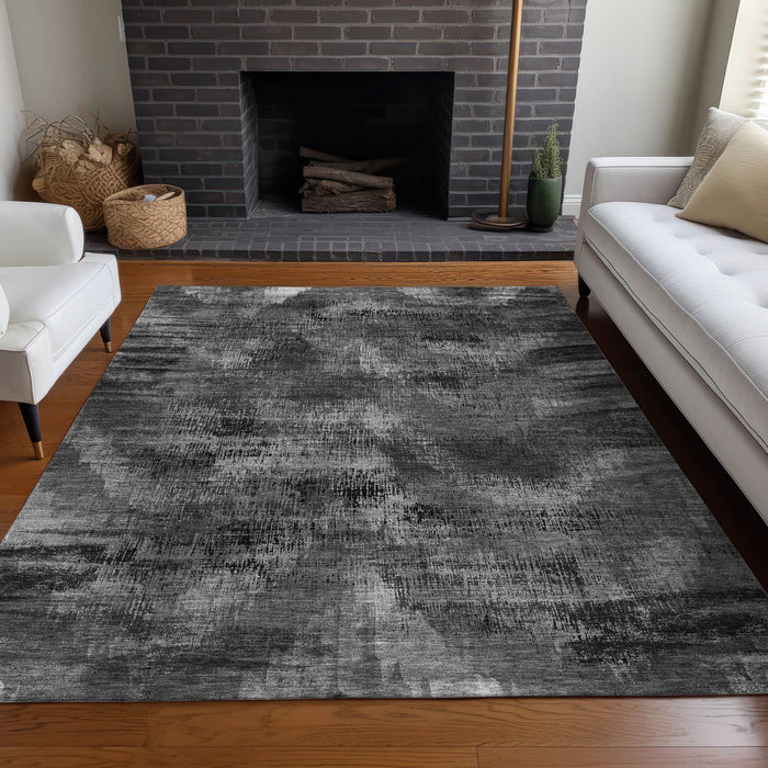9' X 12' Abstract Washable Area Rug Polyester With UV Protection - Gray And Silver
