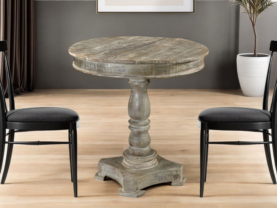 30" Rounded Solid Wood Pedestal Base Dining Table - Gray