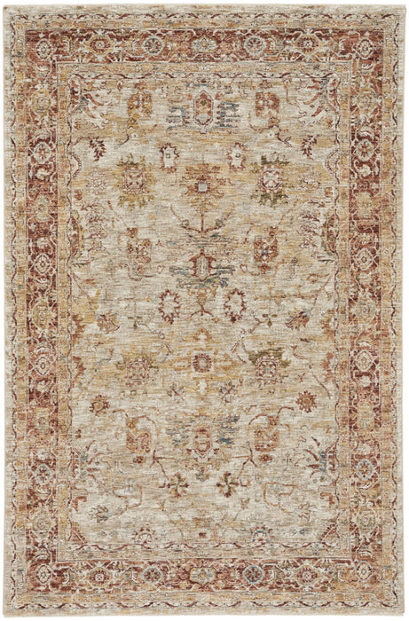 5' X 8' Floral Distressed Area Rug (550333) - Ivory / Red