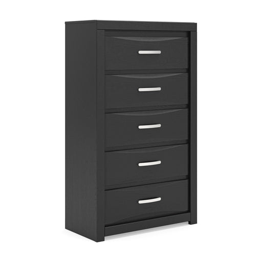 Black five-drawer accent chest from Signature Design by Ashley® with sleek handles and a modern design.