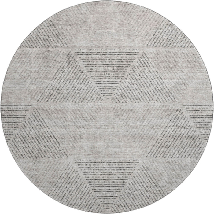 8' Geometric Washable Round Rug With UV Protection - Taupe And Ivory