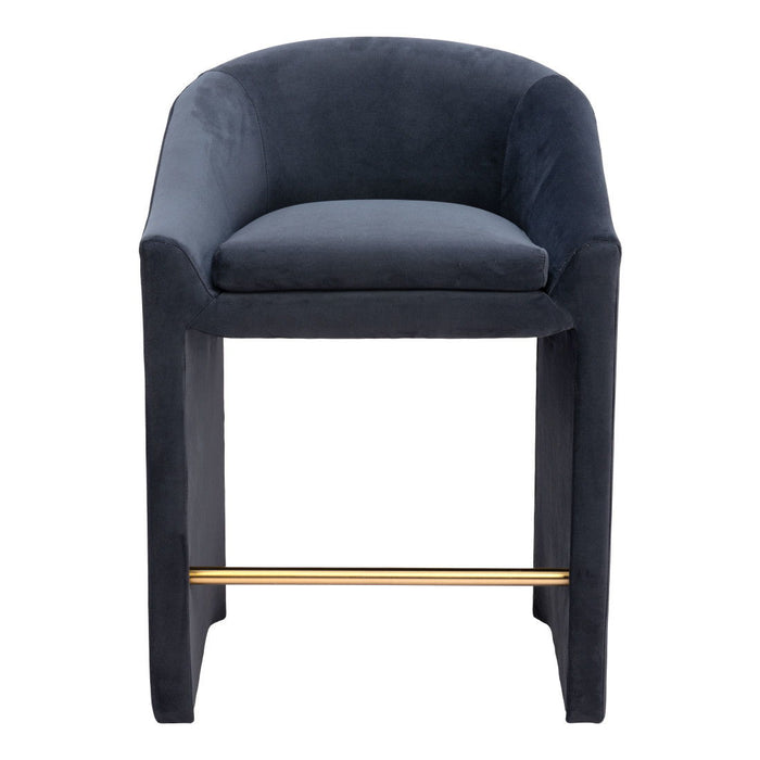 26" Velvet And Steel Counter Height Bar Chair - Gray / Gold