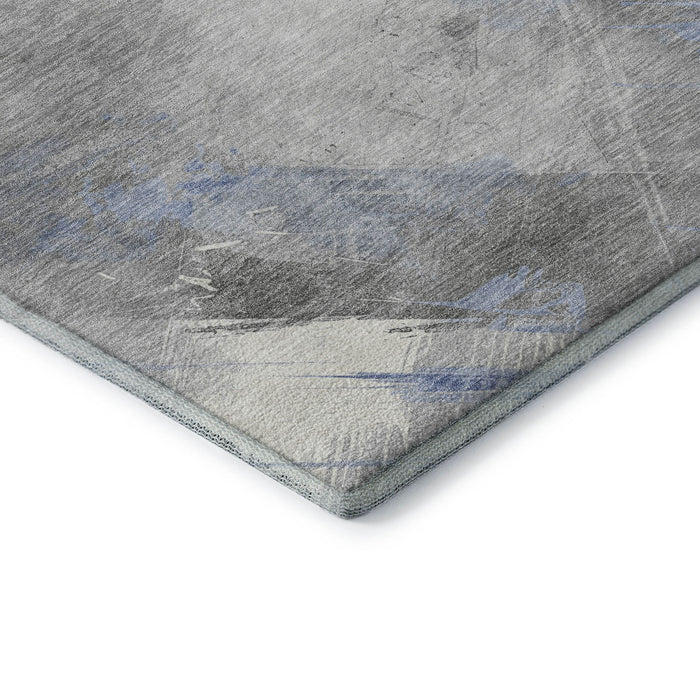 10' X 14' Striped Washable Area Rug With UV Protection (694296) - Sky Blue / Gray / Silver
