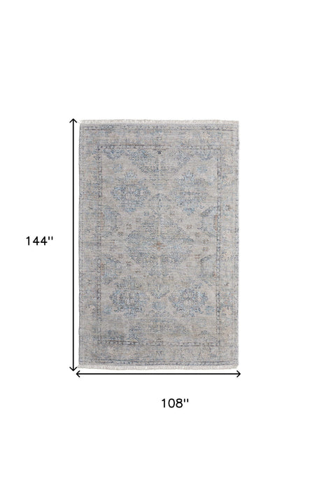 9' X 12' Oriental Hand Woven Distressed Area Rug With Fringe - Gray