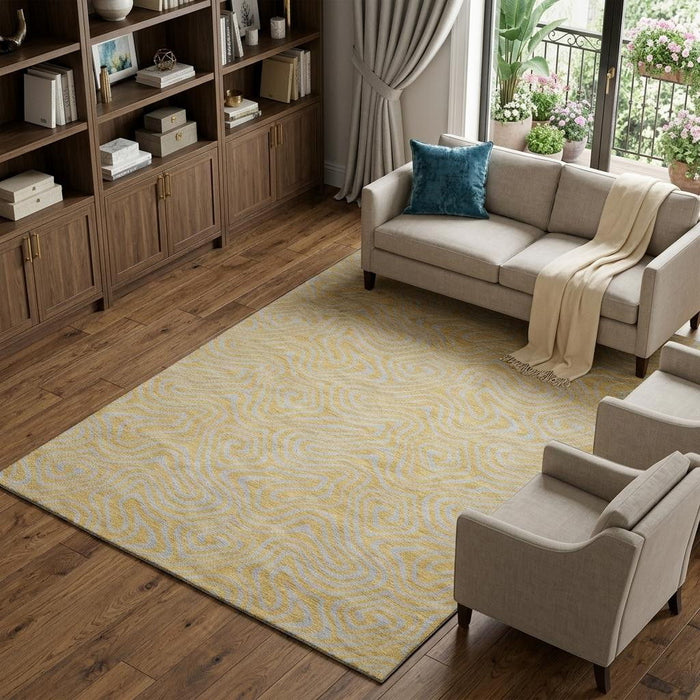 10' X 14' Abstract Washable Area Rug With UV Protection (680957) - Gold / Ivory