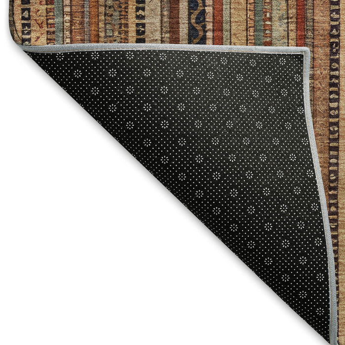 10' X 14' Striped Washable Area Rug With UV Protection (696224) - Rust / Taupe / Gray