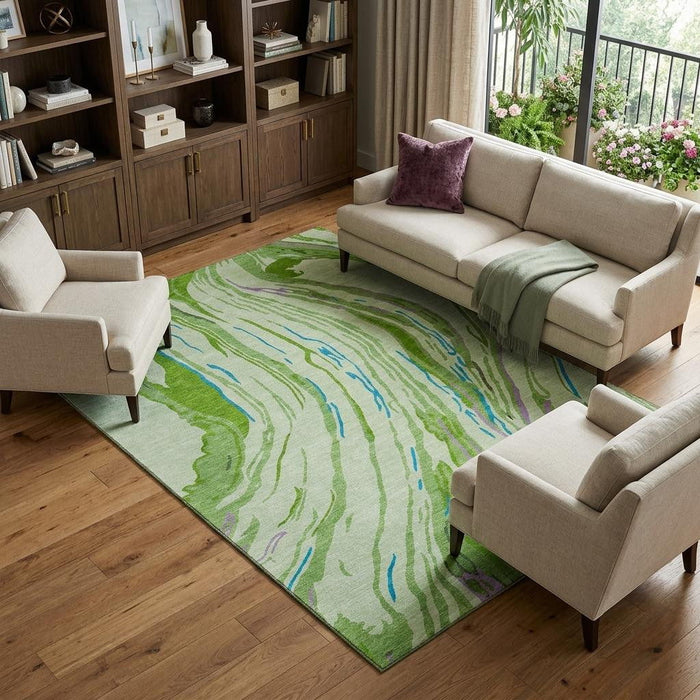 10' X 14' Abstract Washable Area Rug With UV Protection (681383) - Green / Lavender / Teal
