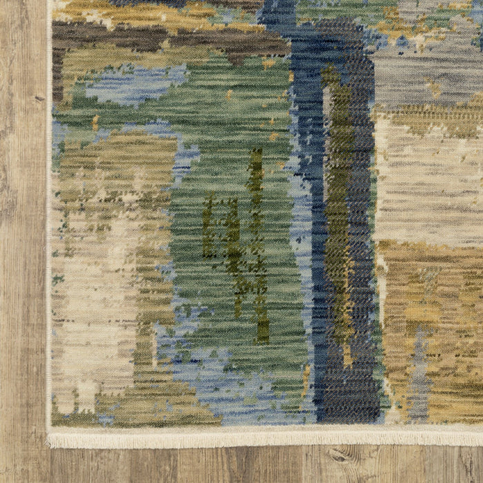 8' X 11' Abstract Area Rug With Fringe (576474) - Blue / Green / Beige