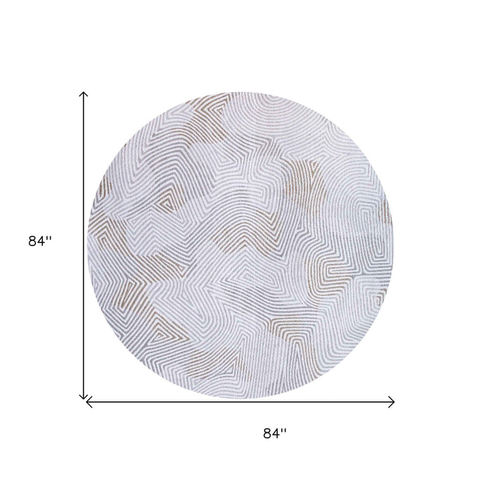 7' x 7' Round Abstract Non Skid Area Rug - White