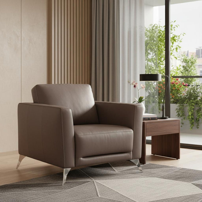 Genuine Leather And Black Arm Chair 35" - Taupe