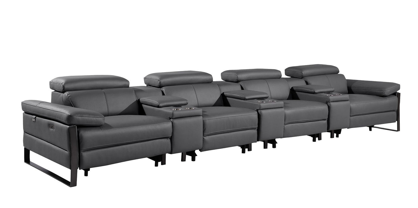 Top Grain Leather Reclining Metal USB Sofa (720348) - Dark Gray