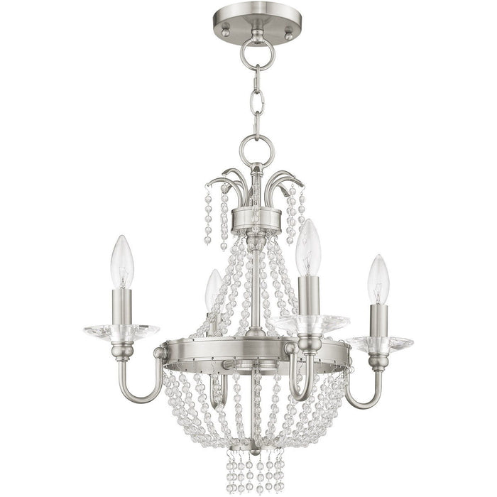 20'' Four-Light Dimmable Chandelier With Shades - Nickel / Pearl Silver