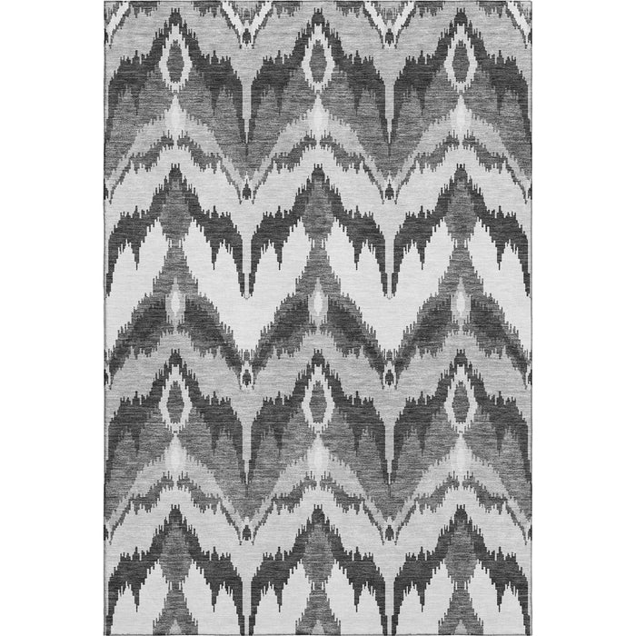 10' X 14' Ikat Washable Area Rug With UV Protection - Gray And Silver