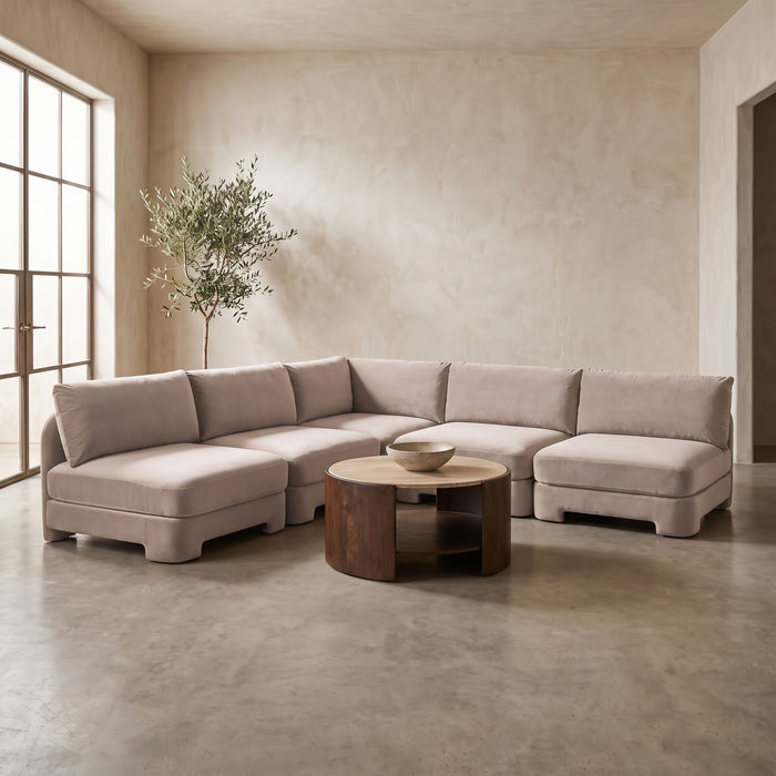 Meridian Furniture Hammond velvet performance fabric 5-piece armless sectional with plush cushions and modern design, ideal for stylish living rooms.