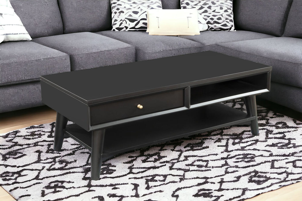 Solid And Manufactured Wood Coffee Table With Drawer - Black