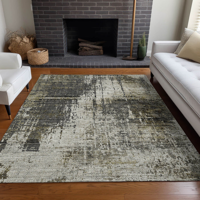 8' X 10' Abstract Washable Area Rug With UV Protection - Taupe / Gray