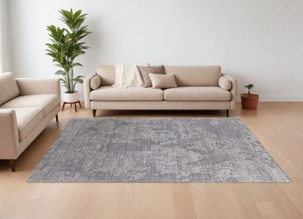 10' x 14' Abstract Hand Woven Worn Faded Area Rug - Gray