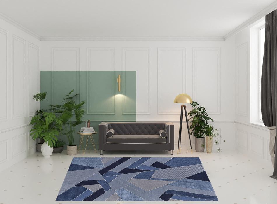 8' x 10' Wool Geometric Tufted Handmade Area Rug - Silver And Blue