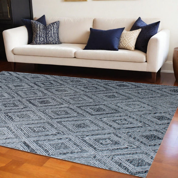 8' x 10' Wool Abstract Geometric Hand Tufted Non Skid Area Rug - Black And Ivory