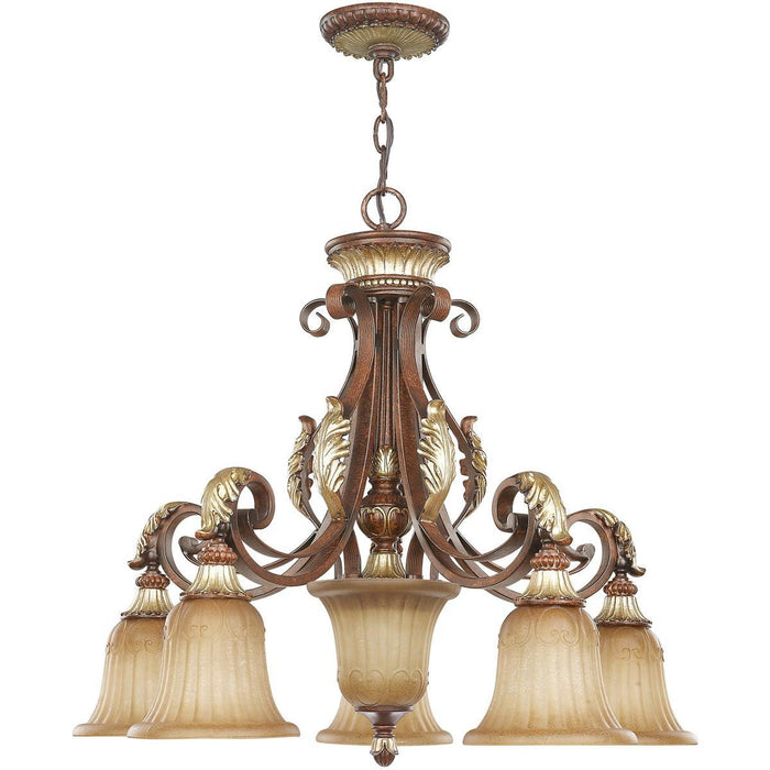 25" 6 Light Dimmable Chandelier With Shades - Bronze