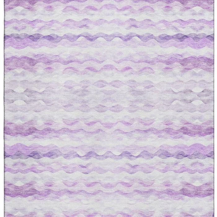 9' X 12' Geometric Washable Area Rug With UV Protection - Purple / Ivory