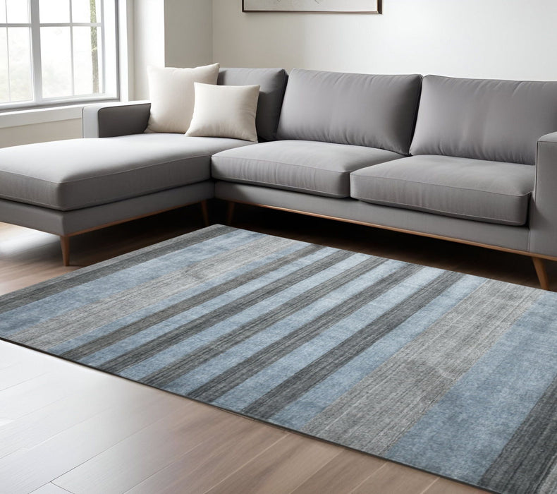 9' X 12' Wool Striped Hand Woven Area Rug - Gray And Light