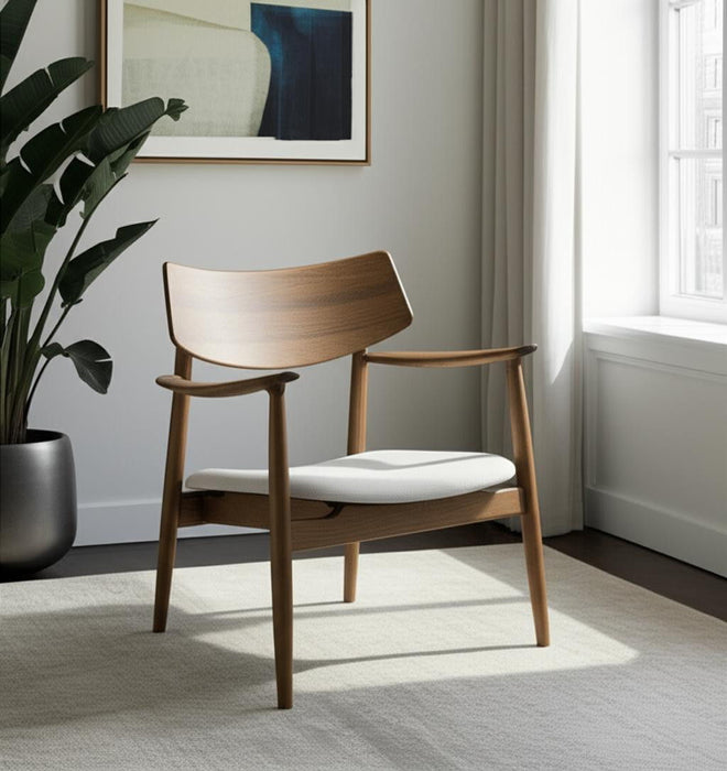Upholstery And Solid Wood Arm Chair - Brown / Cream