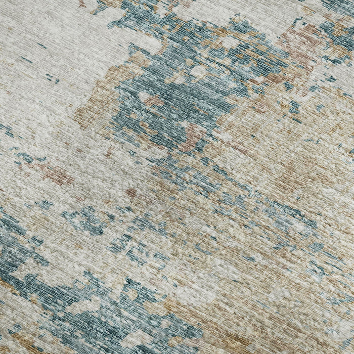 8' X 10' Copper Abstract Washable Area Rug With UV Protection - Teal Blue