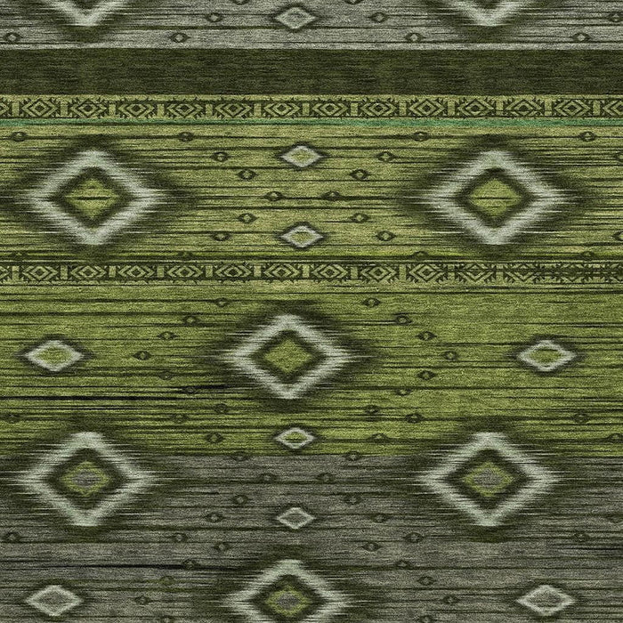 10' X 14' Tribal Washable Area Rug With UV Protection (708910) - Artichoke Green / Gray