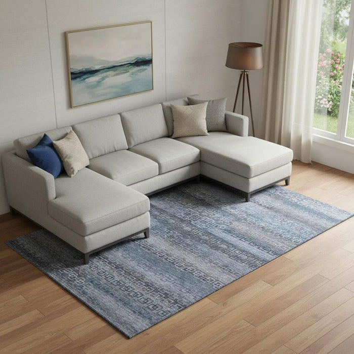 10' X 14' Striped Washable Area Rug With UV Protection (715117) - Taupe / Blue