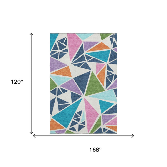 10' X 14' Geometric Washable Area Rug With UV Protection (681563) - White / Teal / Pink / Orange